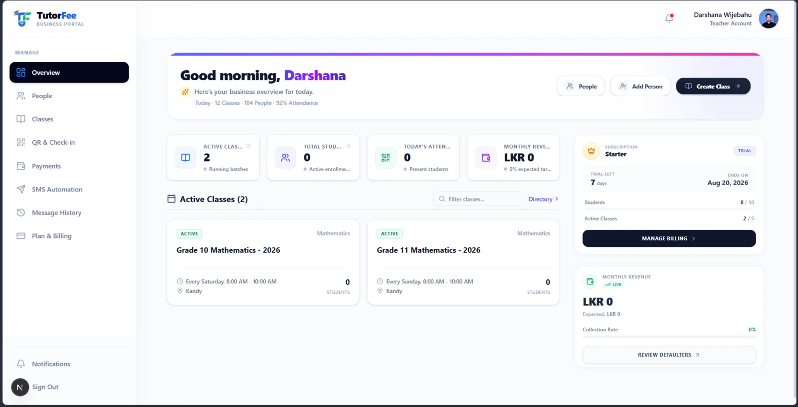 TutorFee Dashboard Preview
