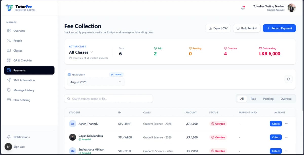Fee Collection Screen